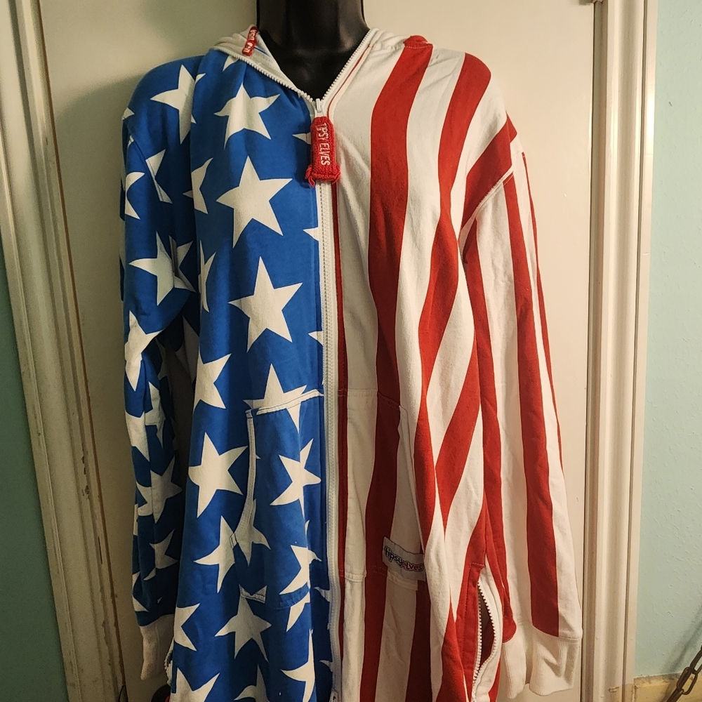Tipsy Elves one piece PJs, Men's L, patriotic